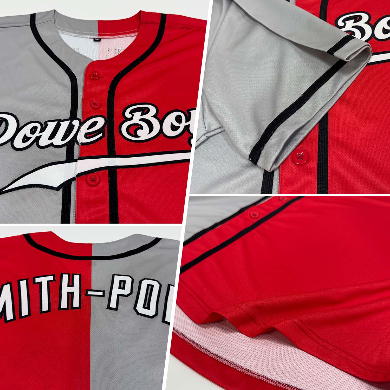 Custom Red Black-Gray Authentic Split Fashion Baseball Jersey