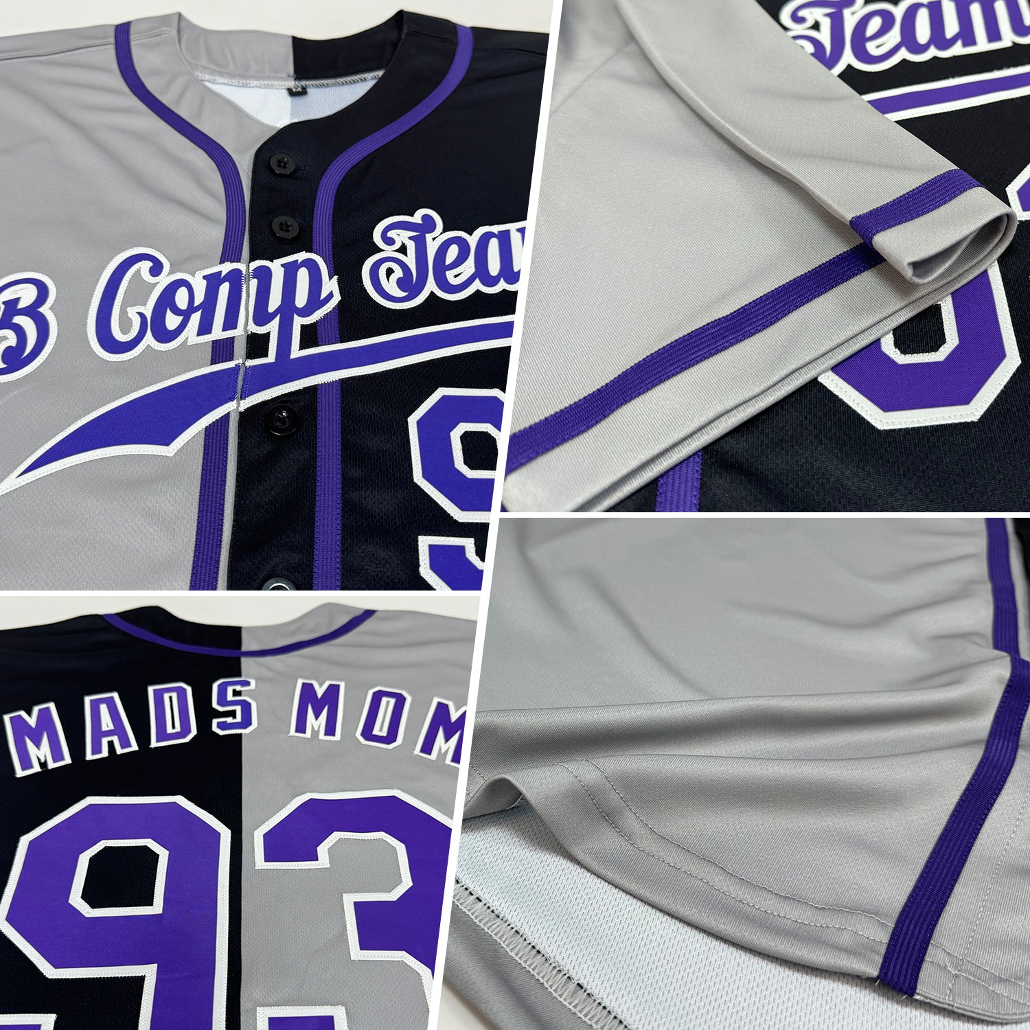 Custom Black Purple-Gray Authentic Split Fashion Baseball Jersey