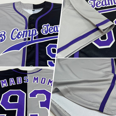 Custom Black Purple-Gray Authentic Split Fashion Baseball Jersey