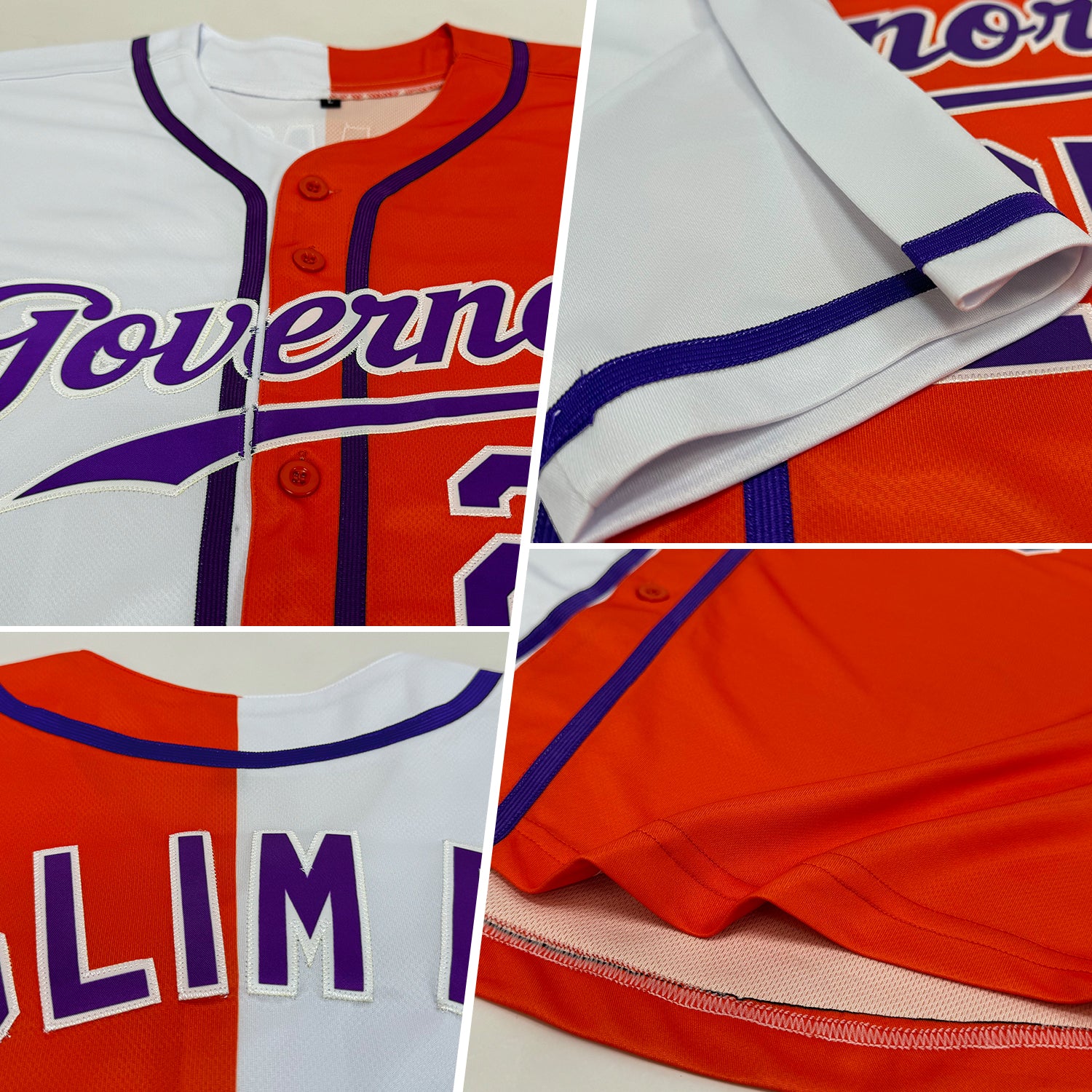 Custom Orange Purple-White Authentic Split Fashion Baseball Jersey