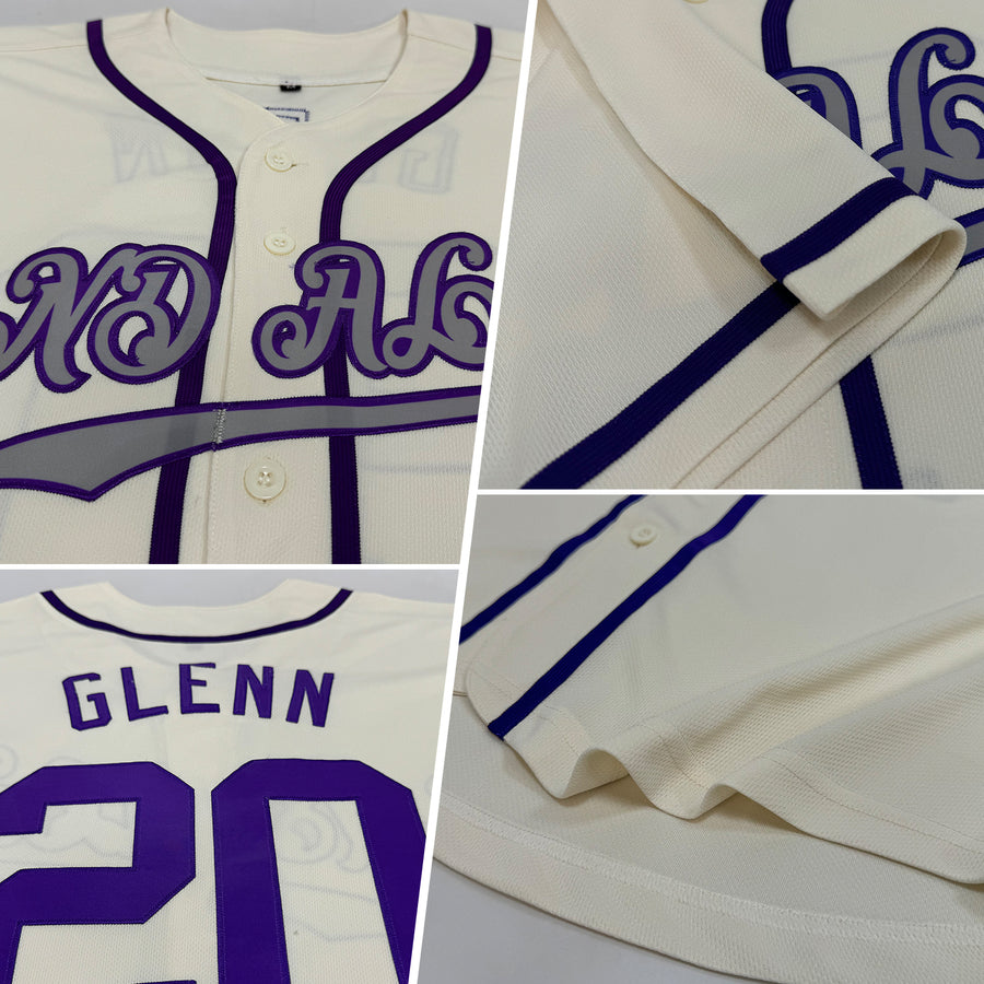 Custom Cream Purple-Gray Authentic Baseball Jersey