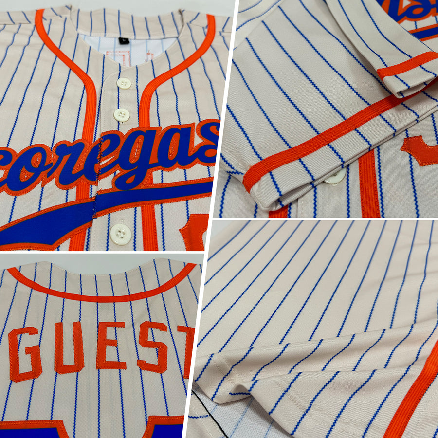 Custom Cream Royal Pinstripe Royal-Orange Authentic Baseball Jersey