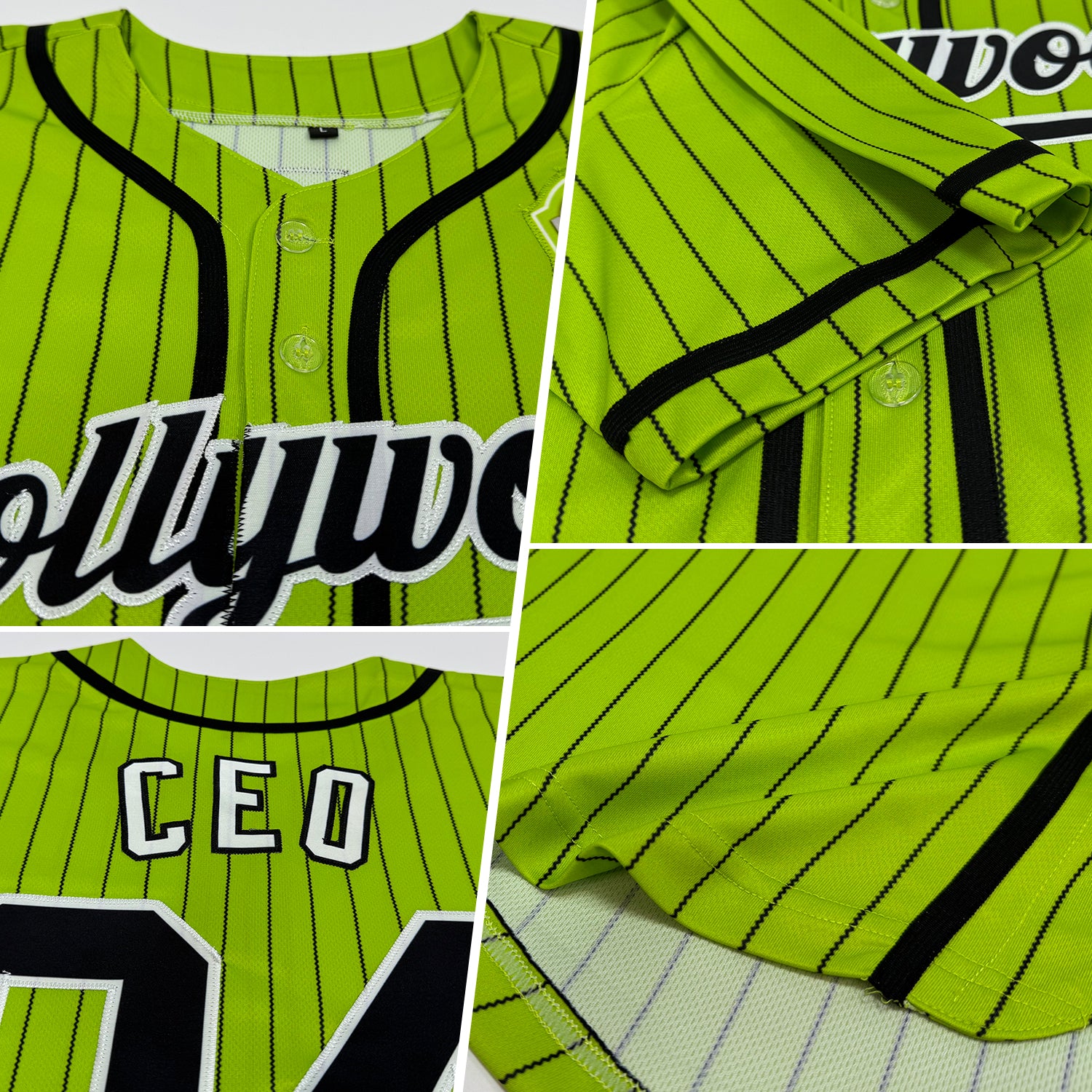 Custom Neon Green Black Pinstripe Black-White Authentic Baseball Jersey