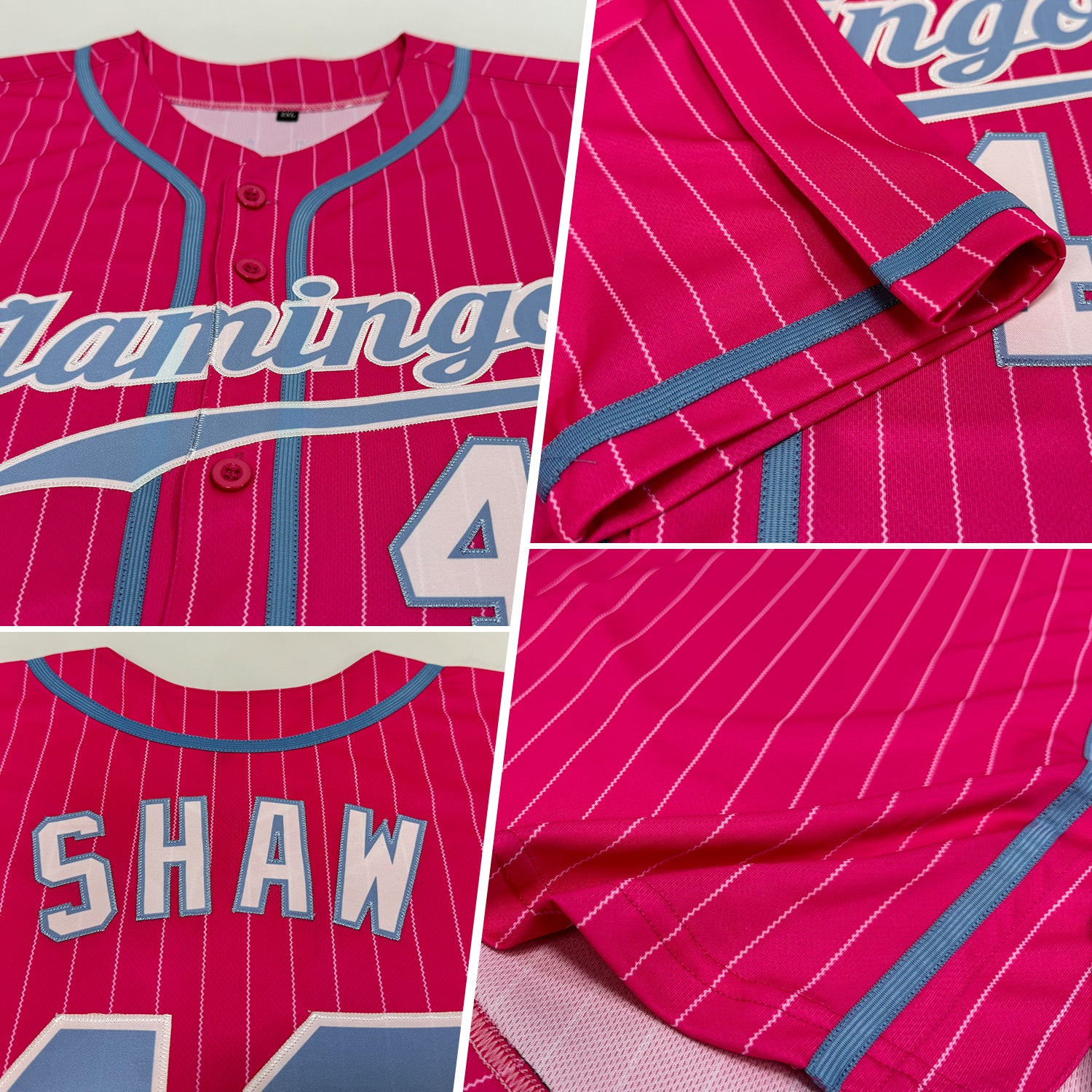 Custom Pink White Pinstripe Light Blue-White Authentic Baseball Jersey