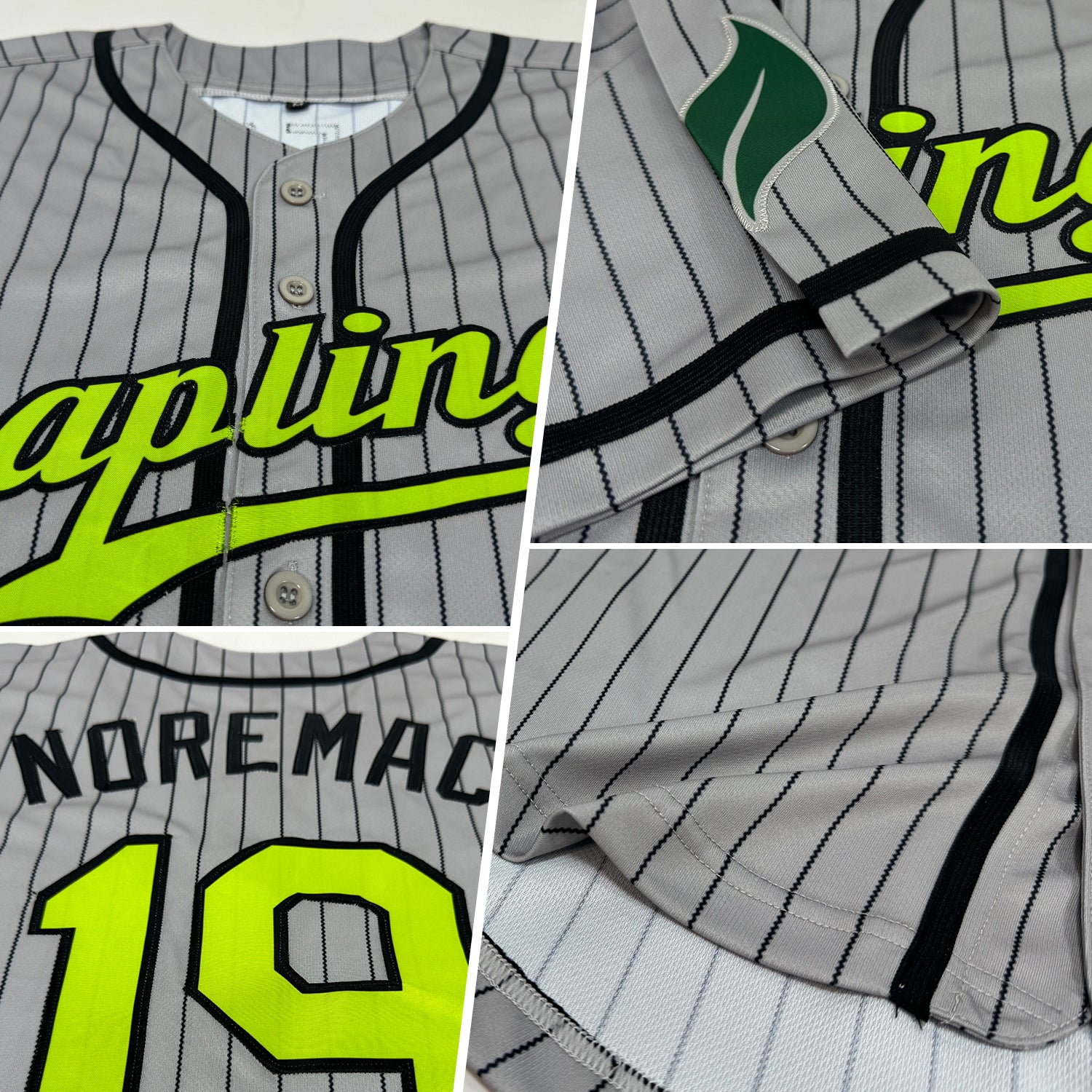 Custom Gray Black Pinstripe Neon Green-Black Authentic Baseball Jersey