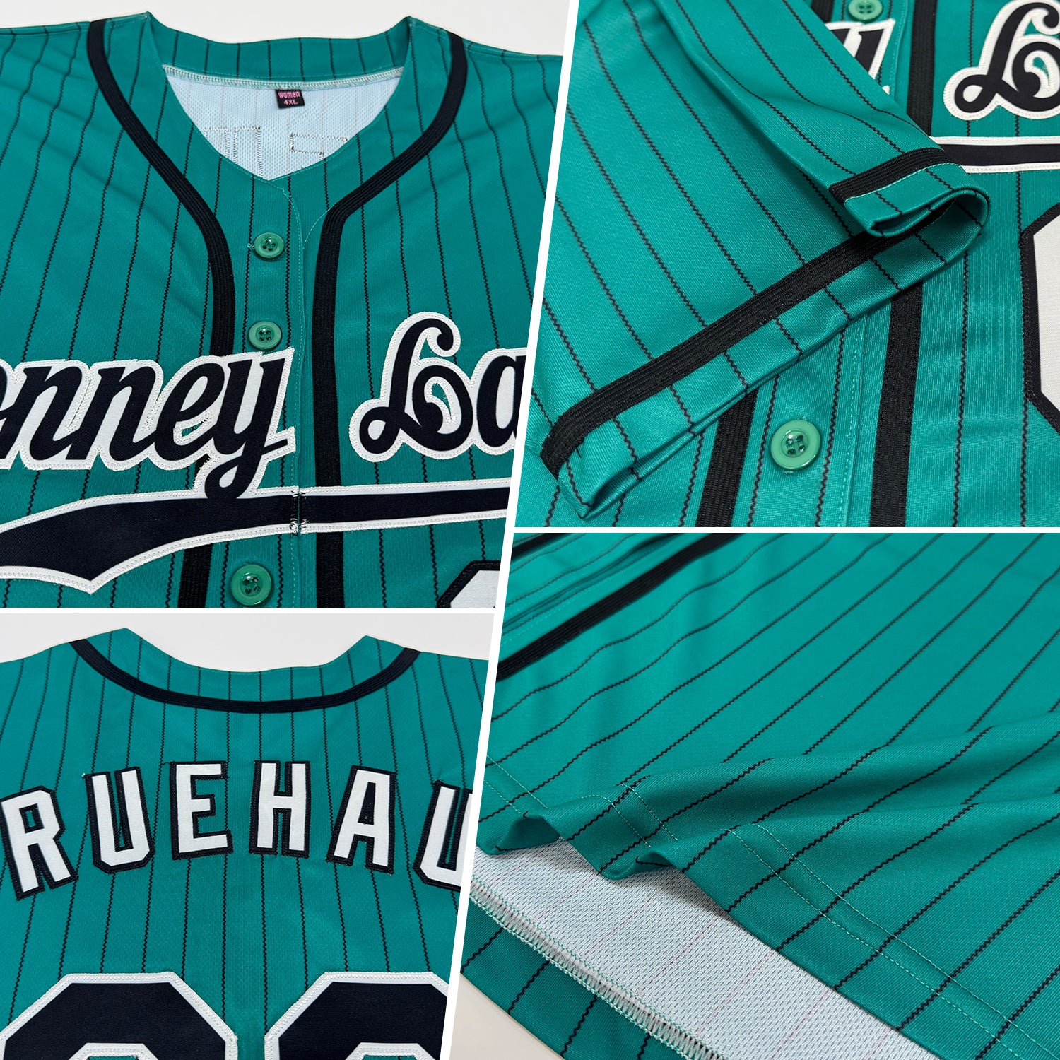 Custom Teal Black Pinstripe Black-White Authentic Baseball Jersey