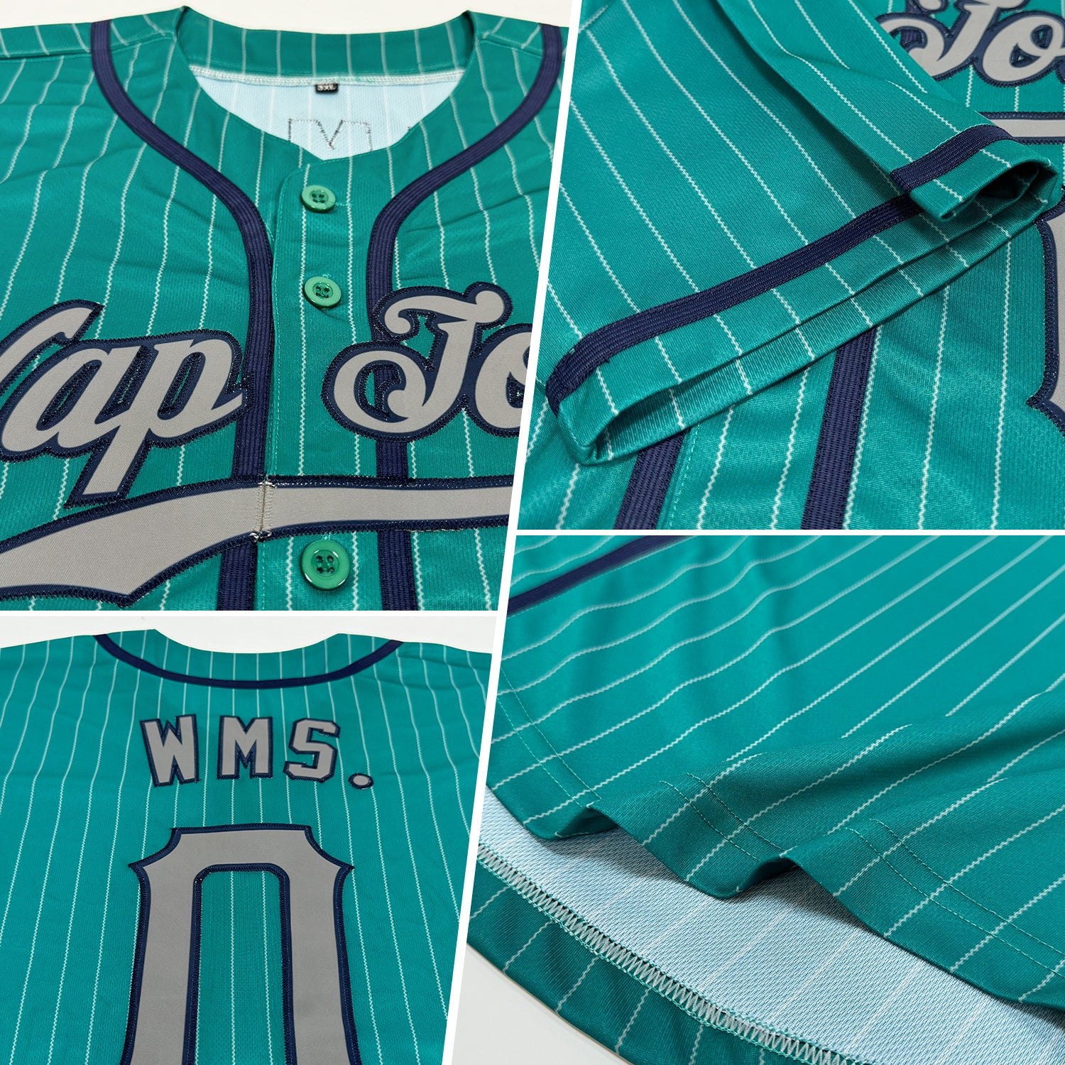 Custom Teal Gray Pinstripe Gray-Navy Authentic Baseball Jersey