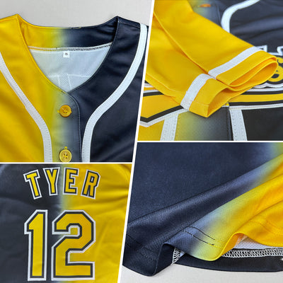 Custom Black Yellow-White Authentic Gradient Fashion Baseball Jersey