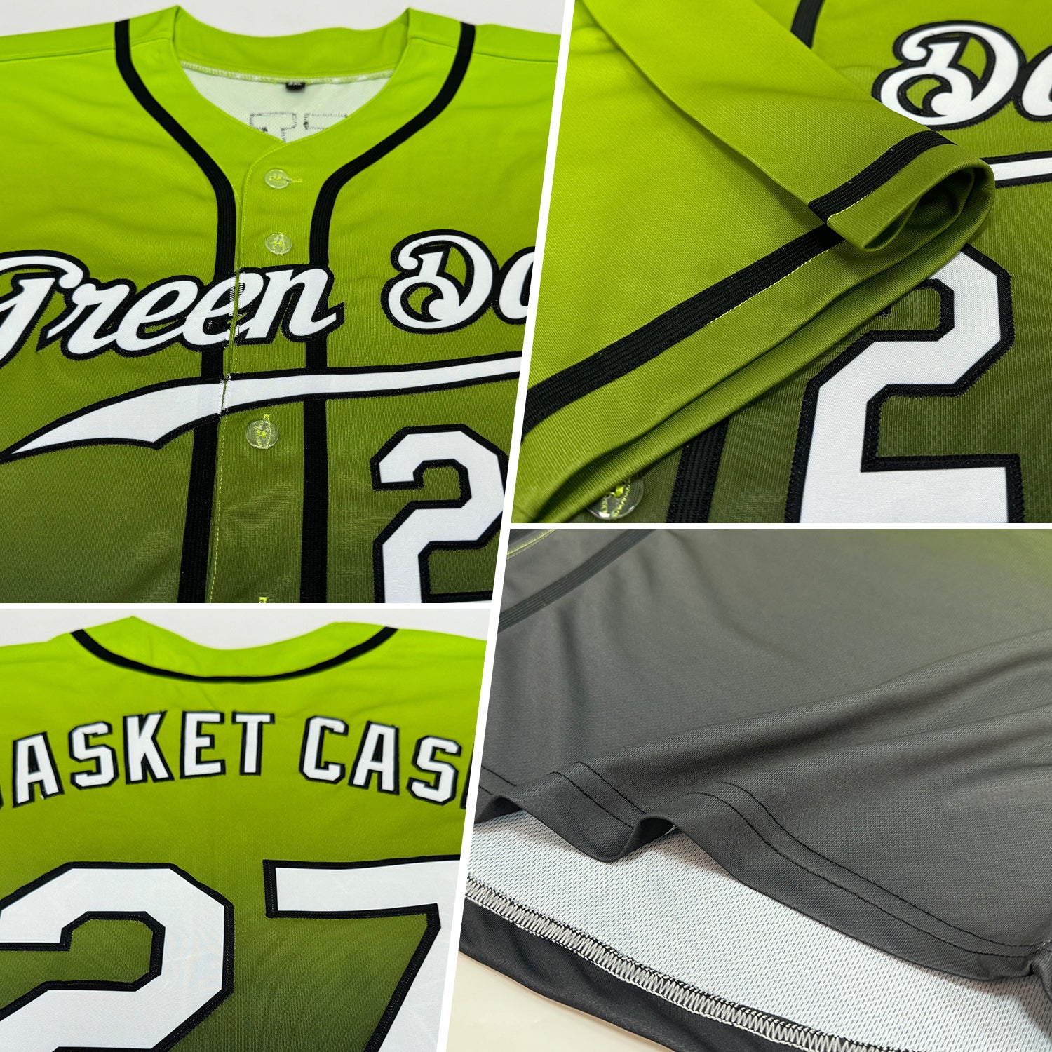 Custom Neon Green White-Black Authentic Fade Fashion Baseball Jersey
