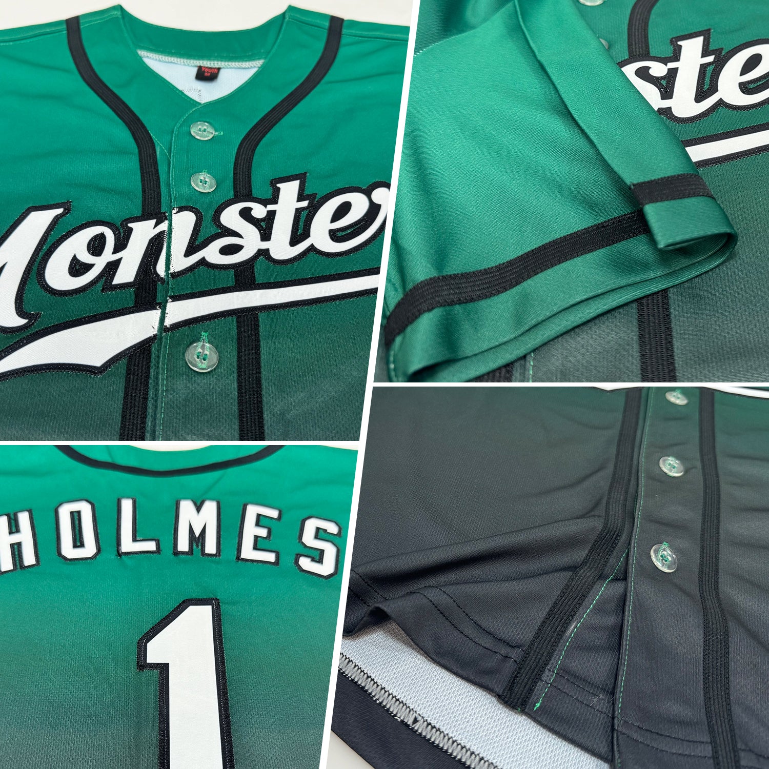 Custom Kelly Green White-Black Authentic Fade Fashion Baseball Jersey