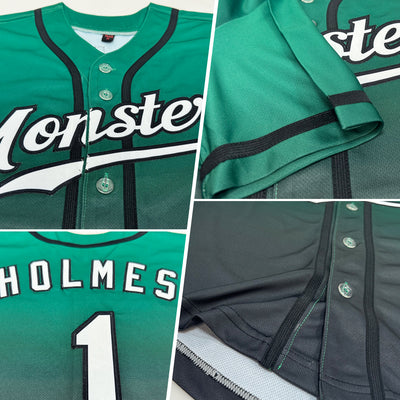 Custom Kelly Green White-Black Authentic Fade Fashion Baseball Jersey