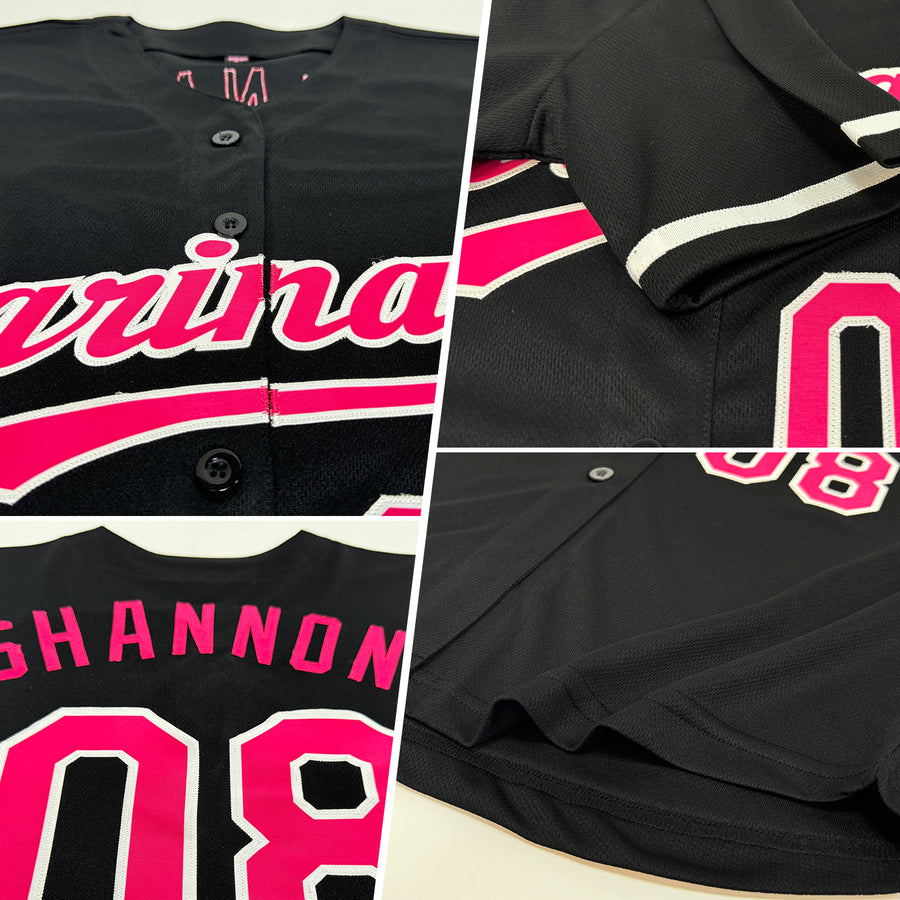 Custom Black Hot Pink-White Authentic Baseball Jersey