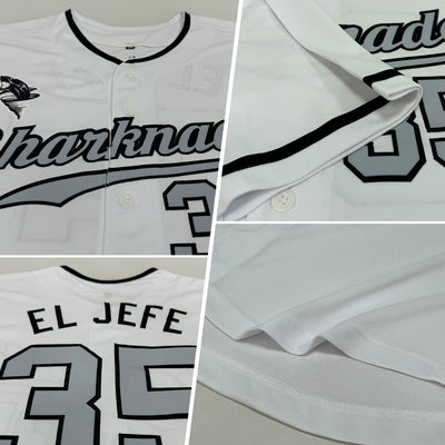Custom White Silver-Black Authentic Baseball Jersey