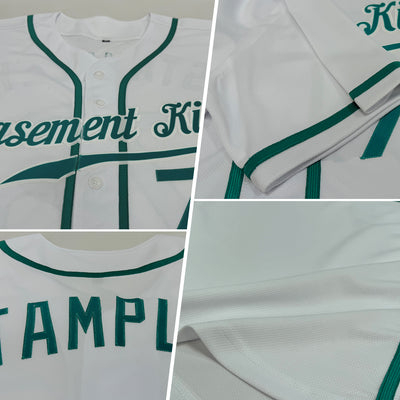 Custom White Teal Authentic Baseball Jersey