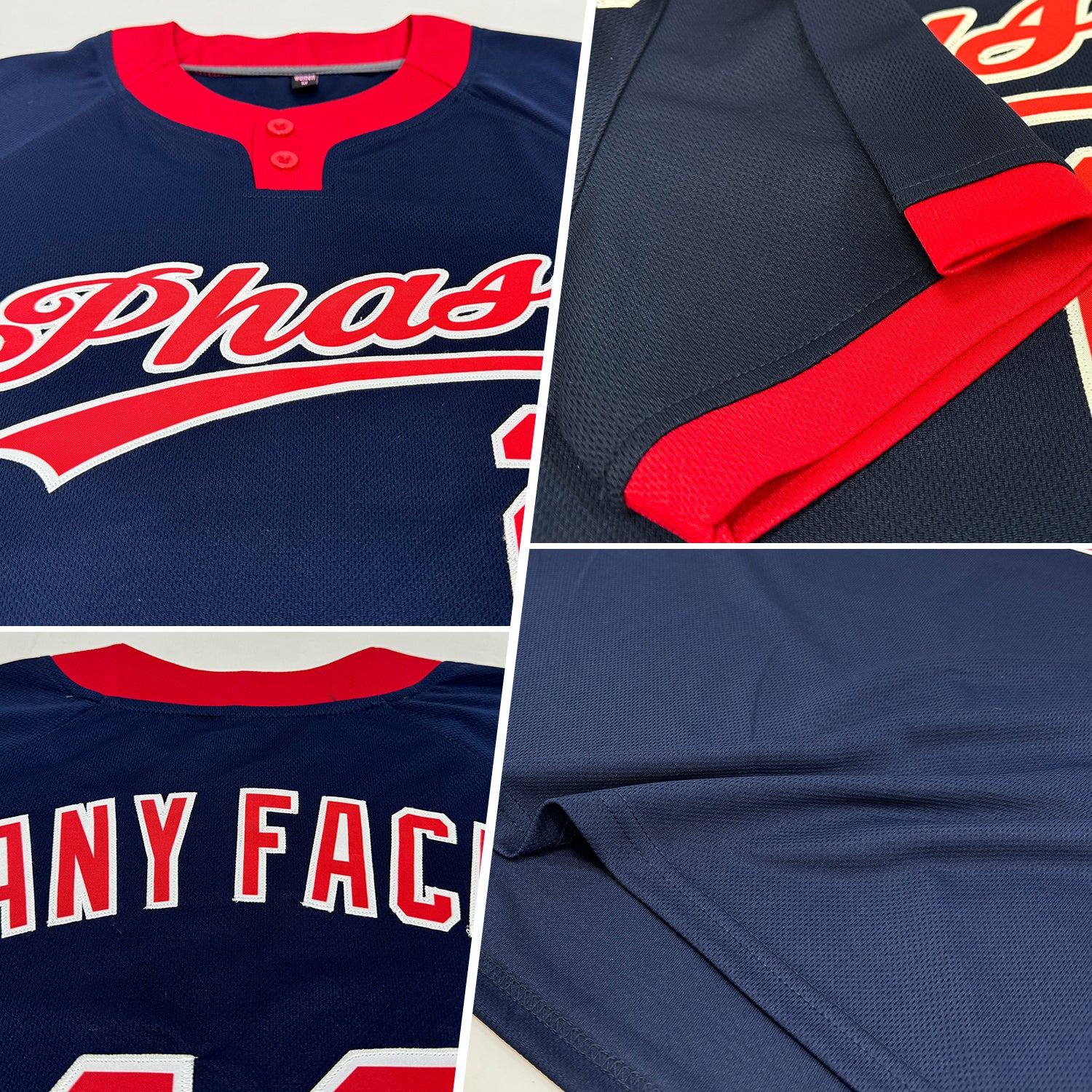 Custom Navy Red-White Two-Button Unisex Softball Jersey