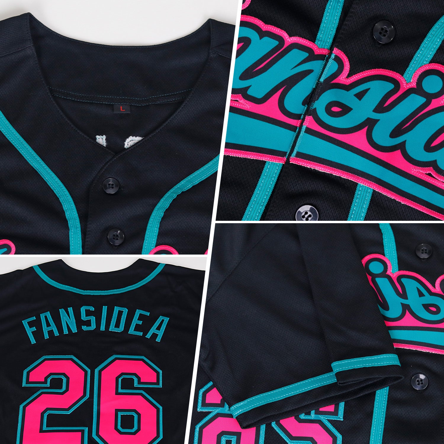 Custom Black Pink-Teal Authentic Baseball Jersey