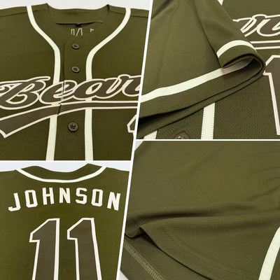 Custom Olive Olive-Cream Authentic Salute To Service Baseball Jersey