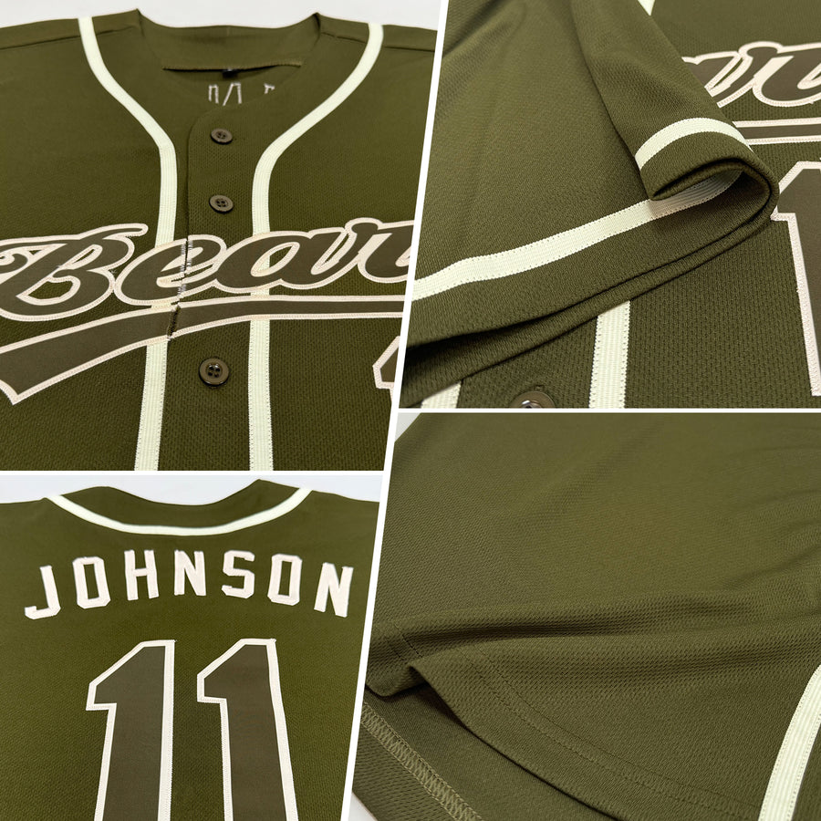 Custom Olive Olive-Cream Authentic Salute To Service Baseball Jersey