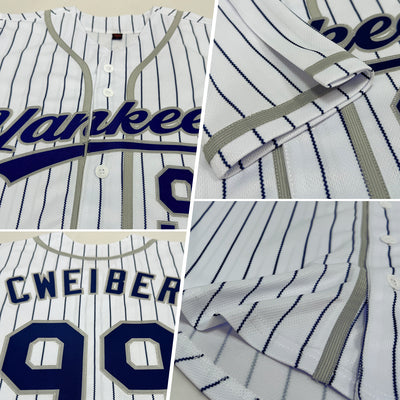 Custom White Navy Pinstripe Navy-Gray Authentic Baseball Jersey