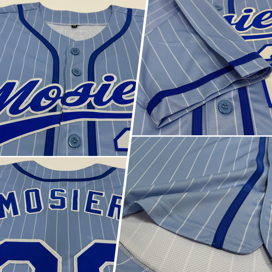 Custom Light Blue White Pinstripe Royal Authentic Baseball Jersey