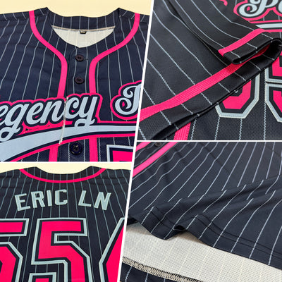 Custom Navy Light Blue Pinstripe Pink Authentic Baseball Jersey