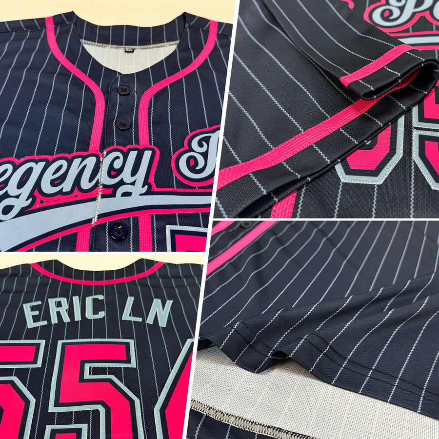 Custom Navy Light Blue Pinstripe Pink Authentic Baseball Jersey