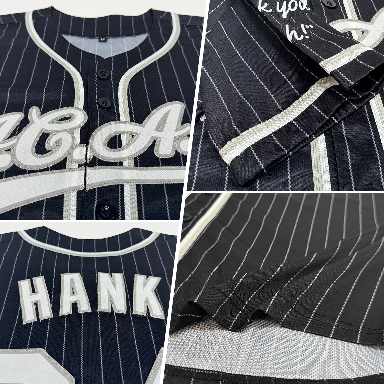 Custom Black Gray Pinstripe White Authentic Baseball Jersey