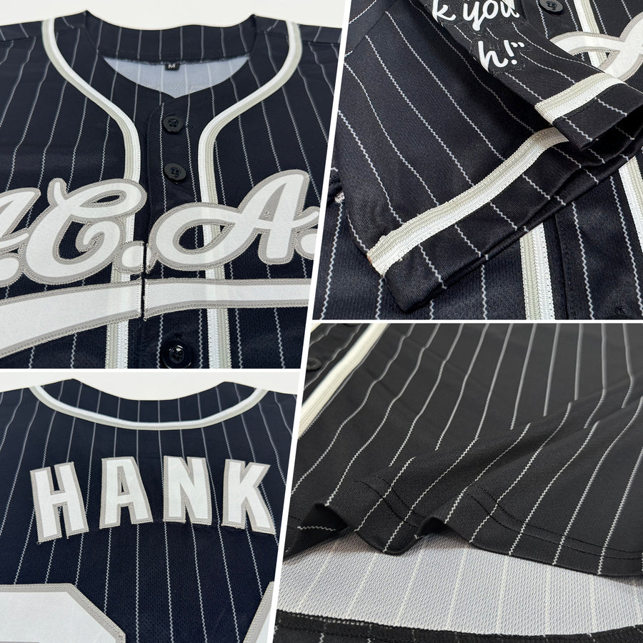 Custom Black Gray Pinstripe White Authentic Baseball Jersey