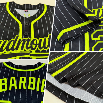 Custom Black White Pinstripe Black-Neon Green Authentic Baseball Jersey