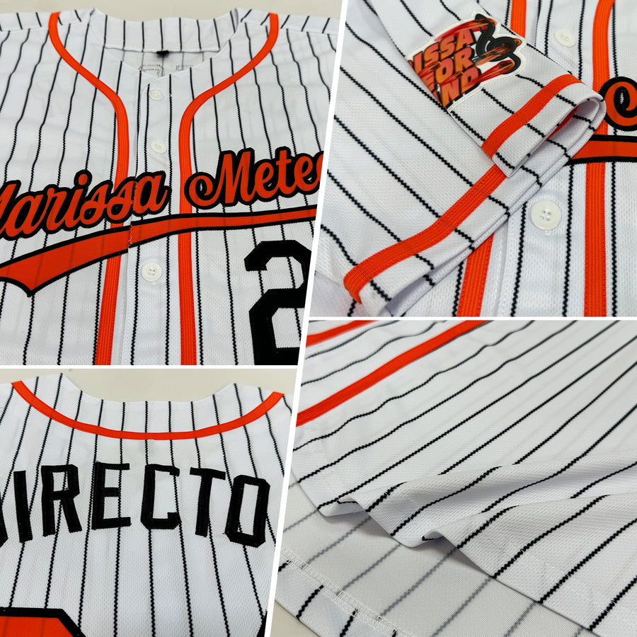 Custom White Black Pinstripe Orange Authentic Baseball Jersey