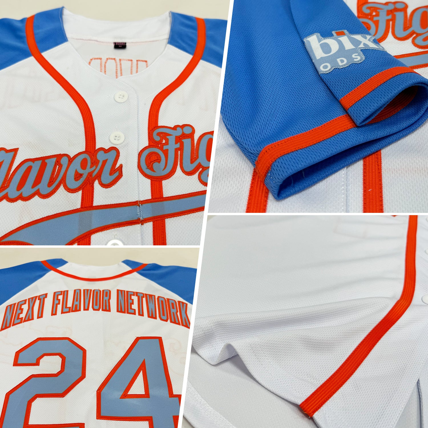 Custom White Light Blue-Orange Authentic Raglan Sleeves Baseball Jersey