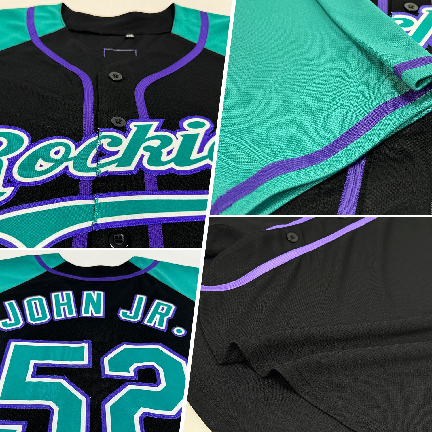 Custom Black Teal-Purple Authentic Raglan Sleeves Baseball Jersey