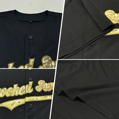 Custom Black Camo-Olive Authentic Baseball Jersey