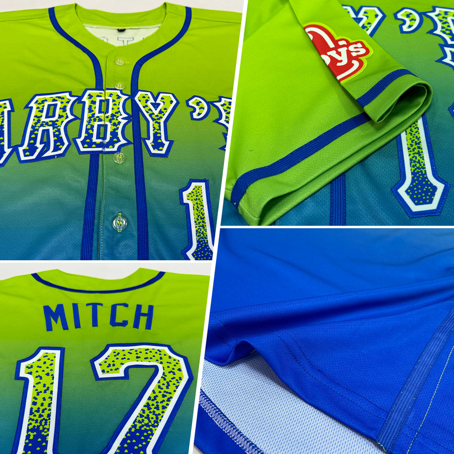 Custom Neon Green White-Royal Authentic Fade Fashion Baseball Jersey