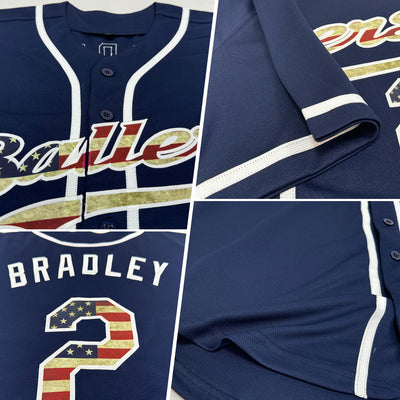 Custom Navy Vintage USA Flag-White Authentic Baseball Jersey