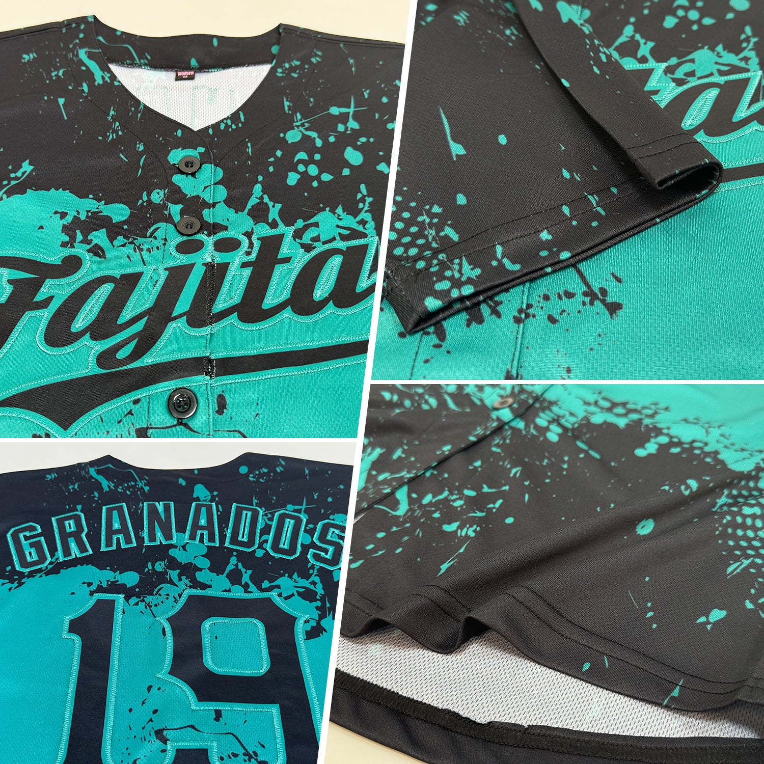 Custom Black Teal 3D Pattern Design Abstract Splatter Grunge Art Authentic Baseball Jersey