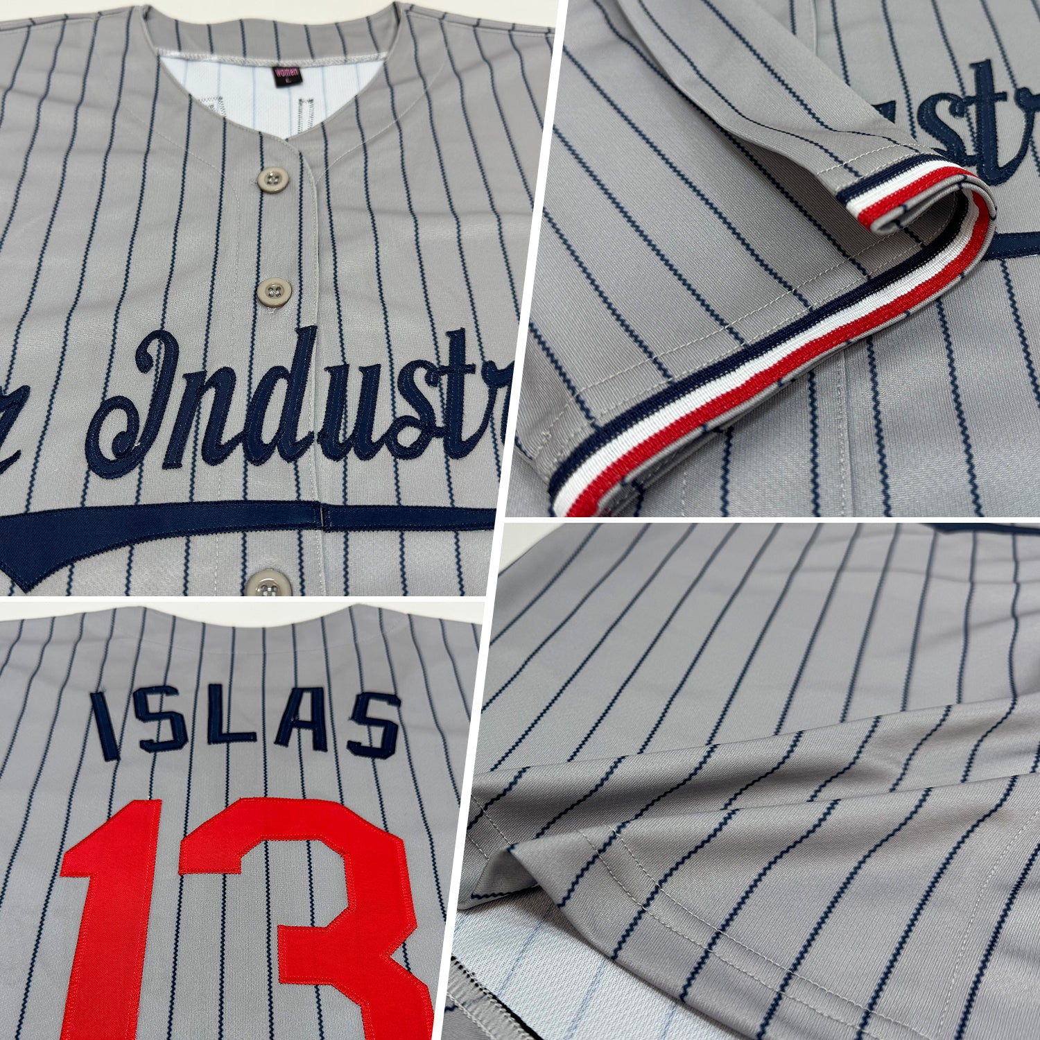 Custom Gray Navy Pinstripe Red-White Authentic Baseball Jersey