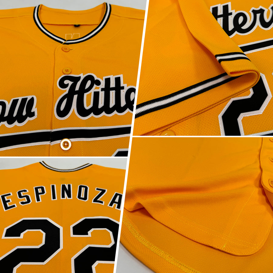 Custom Gold Black-White Authentic Baseball Jersey