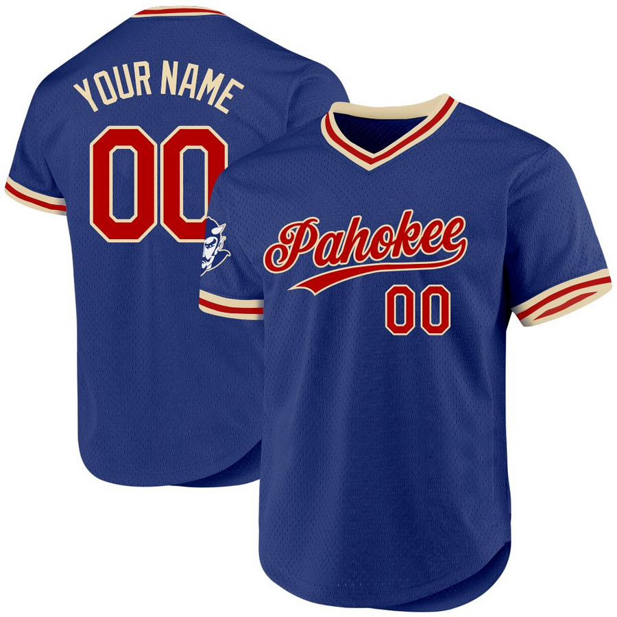 Custom Royal Red-Cream Authentic Throwback Baseball Pahokee Jersey