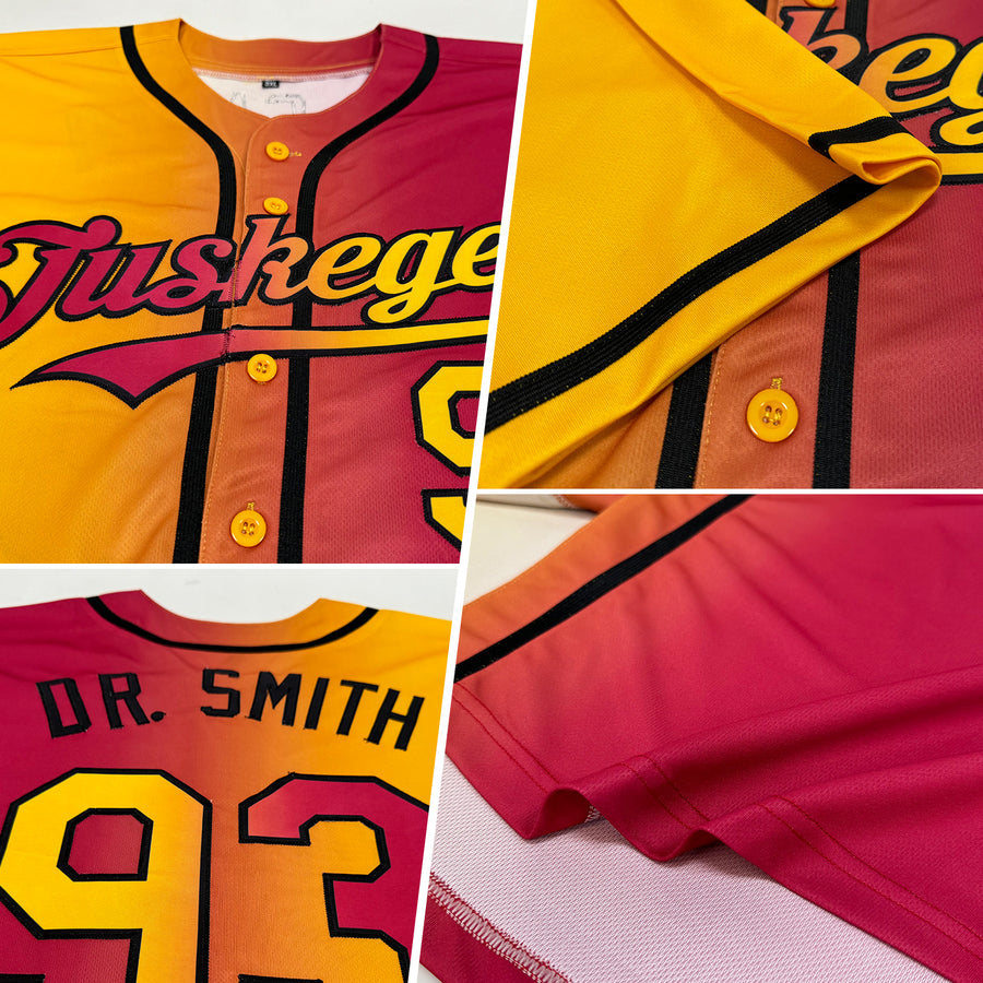 Custom Maroon Gold-Black Authentic Gradient Fashion Baseball Jersey