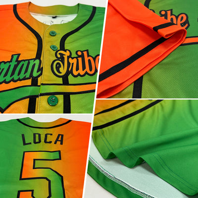 Custom Grass Green Orange-Black Authentic Gradient Fashion Baseball Jersey