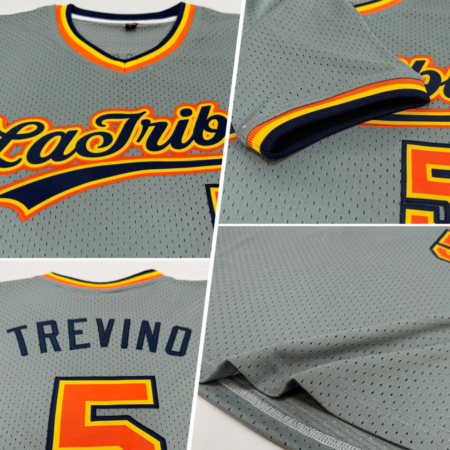 Custom Gray Orange Gold-Navy Authentic Throwback Baseball Jersey