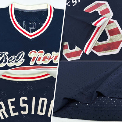 Custom Navy Vintage USA Flag Cream-Red Authentic Throwback Baseball Jersey