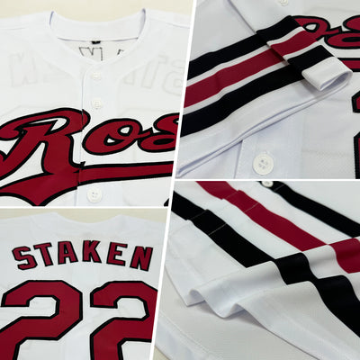Custom White Crimson-Black Line Authentic Baseball Jersey