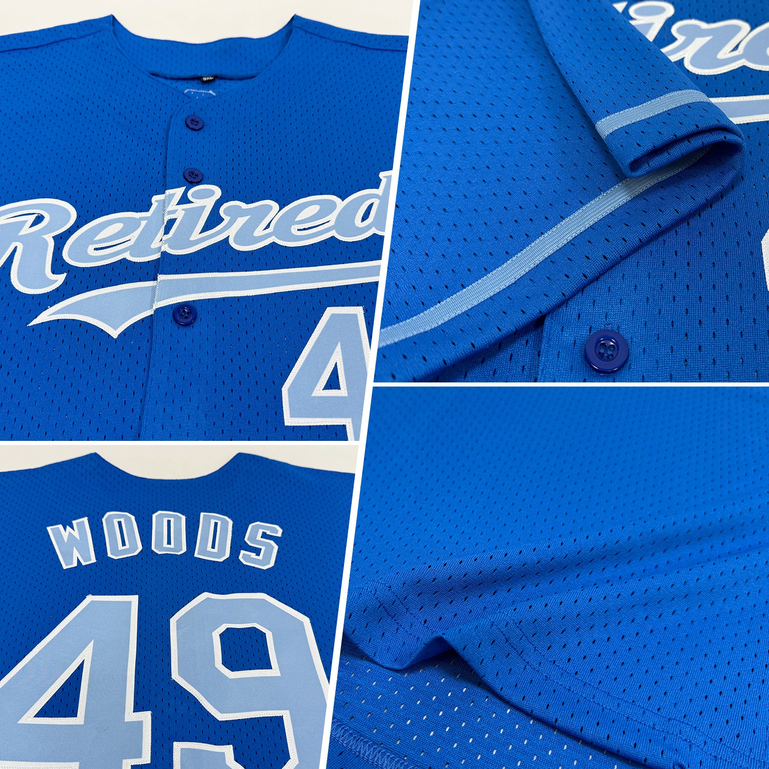 Custom Blue Light Blue-White Mesh Authentic Throwback Baseball Jersey