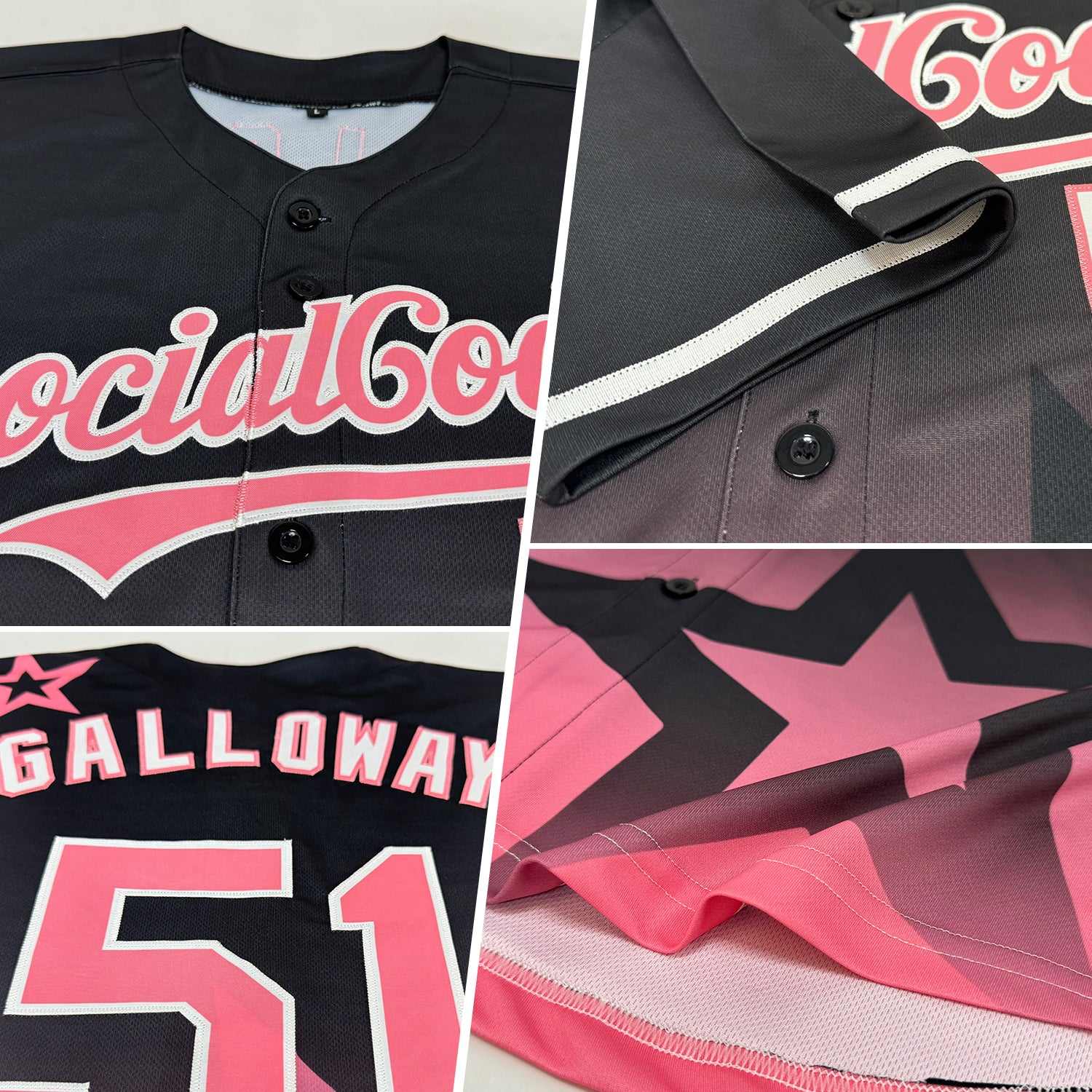 Custom Black Medium Pink-White 3D Pattern Design Gradient Style Twinkle Star Authentic Baseball Jersey
