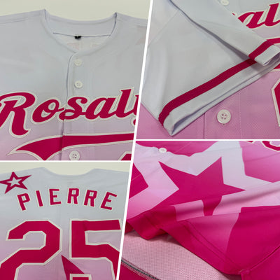 Custom White Pink 3D Pattern Design Gradient Style Twinkle Star Authentic Baseball Jersey