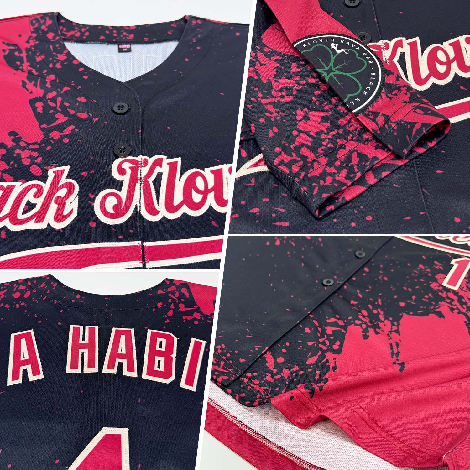 Custom Crimson Black-Cream 3D Pattern Design Abstract Brush Stroke Authentic Baseball Jersey