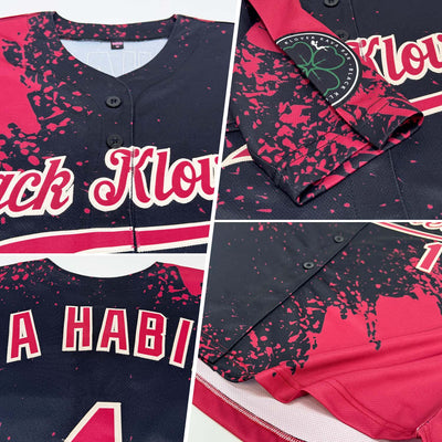 Custom Crimson Black-Cream 3D Pattern Design Abstract Brush Stroke Authentic Baseball Jersey