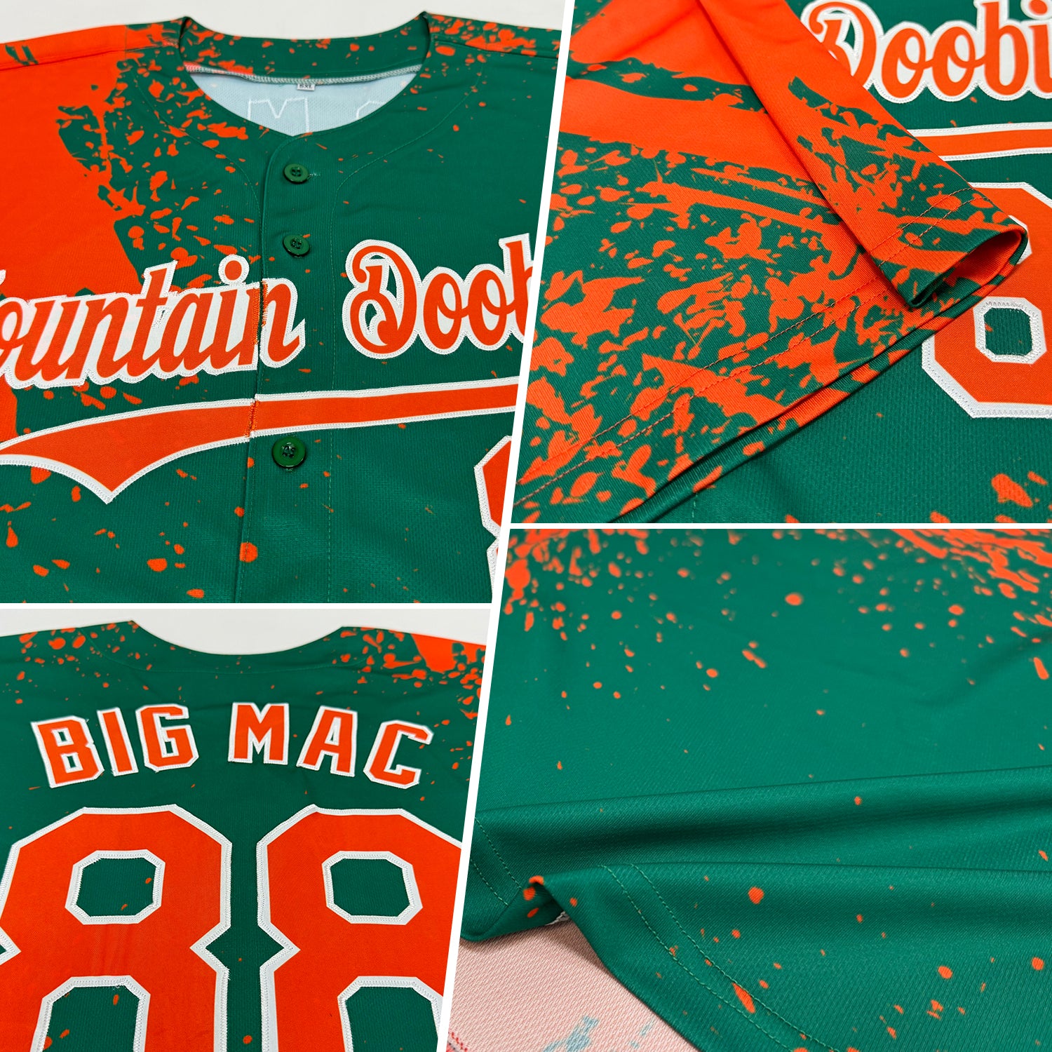 Custom Orange Kelly Green-White 3D Pattern Design Abstract Brush Stroke Authentic Baseball Jersey